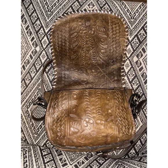 RARE Patricia Nash Boho Western Saddle Bag- Hand Tooled Floral Italian Leather